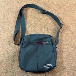 B+ Airwalk Black Canvas Crossbody Messenger Bag Red Lining Small Travel Pouch